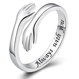 Hugging Arms Engraved Stainless Steel Ring Adjustable Fits Sizes #5-6